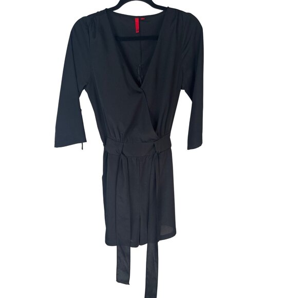 2/$30 5148 Black Small Polyester Mini Romper Waist Sash Front Tie & 3/4 Sleeves - Picture 6 of 16